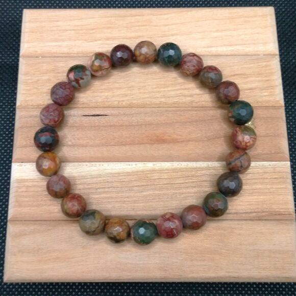 Artisan Made Unakite Stone Bracelet Stretch 8mm Gemstone Jasper Bead Boho Earthy - Picture 4 of 8